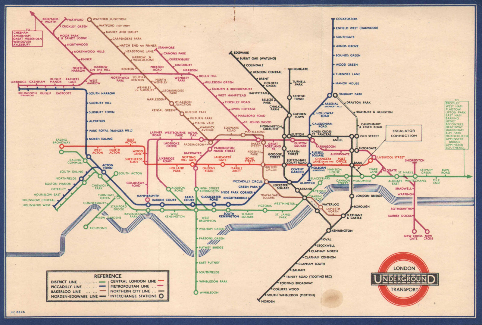 LONDON UNDERGROUND tube map diagram plan. Middle Circle. HARRY BECK #2 1936